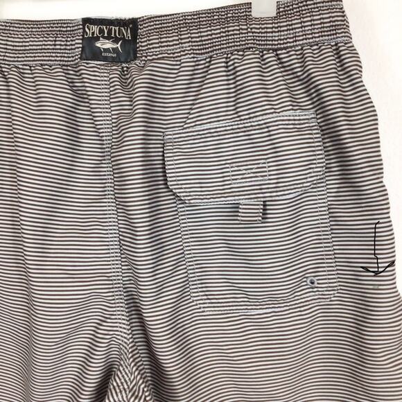 SPICY TUNA Aqua & Brown Striped Men's Swim Trunks Men's L - Picture 4 of 5